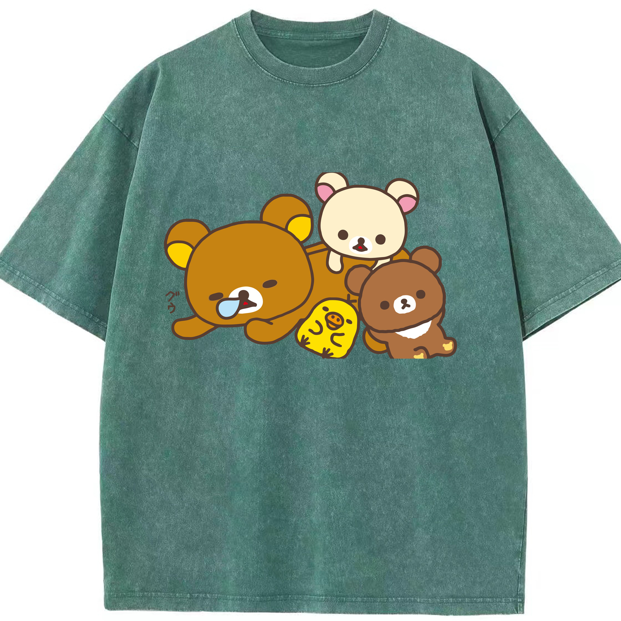 （画像用） リラックマ リラックマ キイロイトリ Rilakkuma Korilakkuma Kiiroitori 綿100% ヴィンテージ風 半袖Tシャツ（フロントプリント）